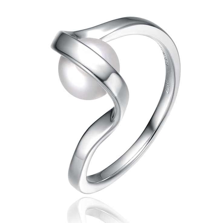 Pear Shape Freshwater Pearl Double Weave Band Ring In Sterling Silver