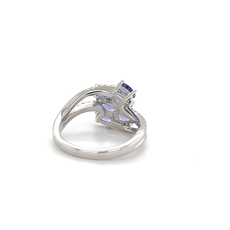 Rhodium Over Sterling Silver Oval Tanzanite and White Zircon Ring 1.96ctw