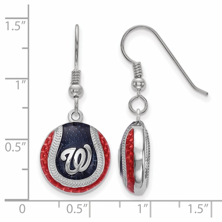 Rhodium Over Sterling Silver MLB LogoArt Washington Nationals Enamel Earrings