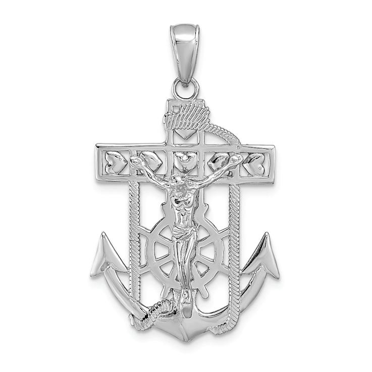 Rhodium Over 14k White Gold Mariner's Crucifix Pendant