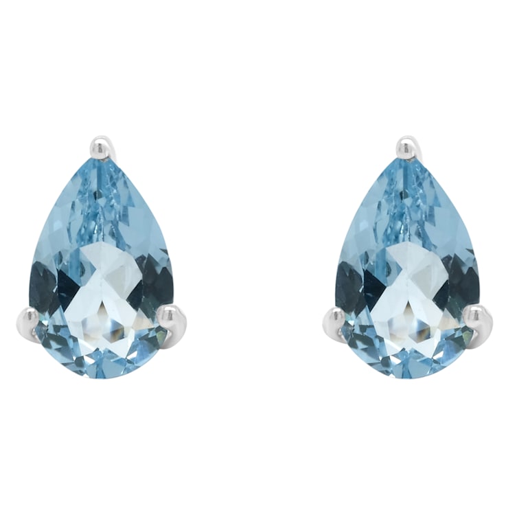 8x5mm Pear Shape Sky Blue Topaz Rhodium Over Sterling Silver Stud Earrings