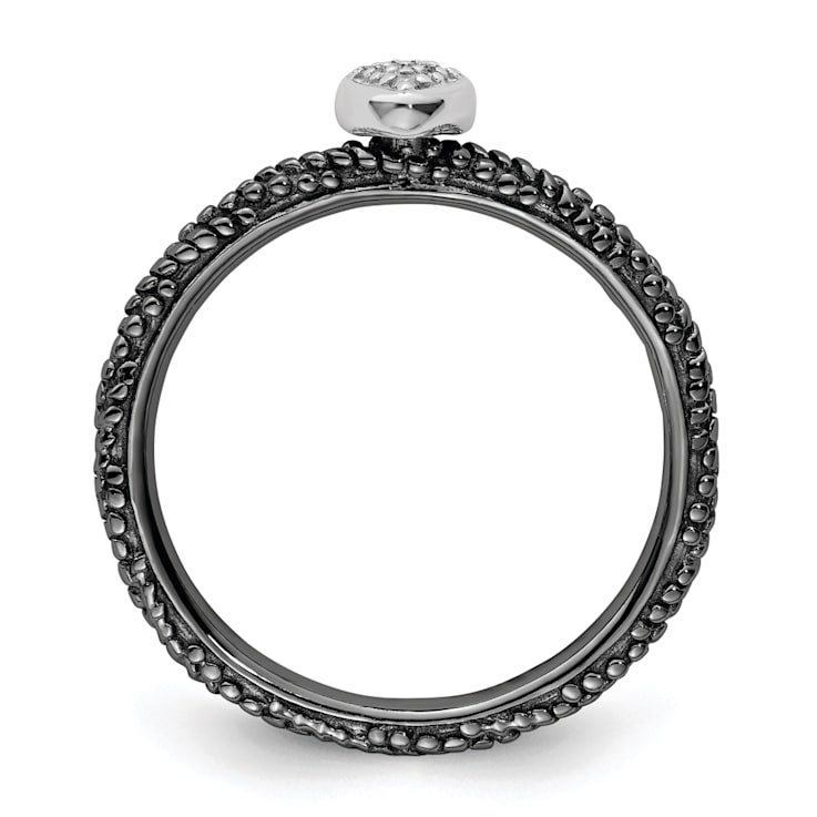 Ruthenium Over Sterling Silver Diamond Stackable Expressions Heart Ring 0.02ctw