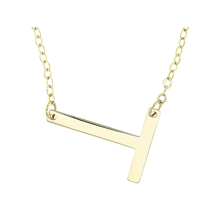 Sideways Initial T Necklace In Solid 14K Yellow Gold 18 Inch