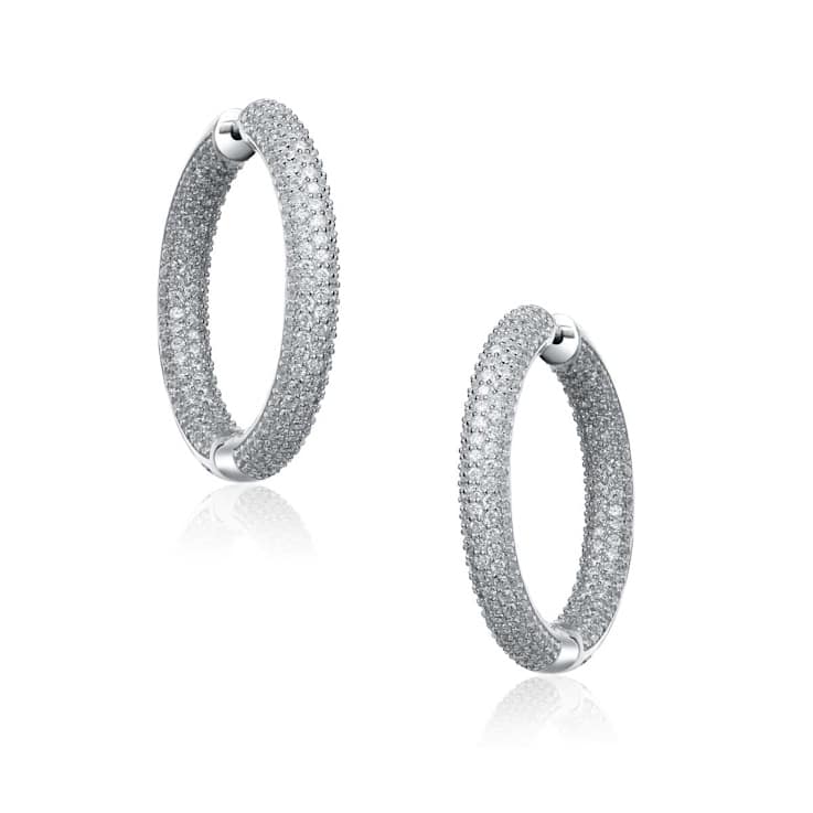 CZ Inside-Out Hoop Earrings In Sterling Silver
