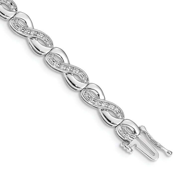 Rhodium Over 14k White Gold Diamond Infinity Link Bracelet