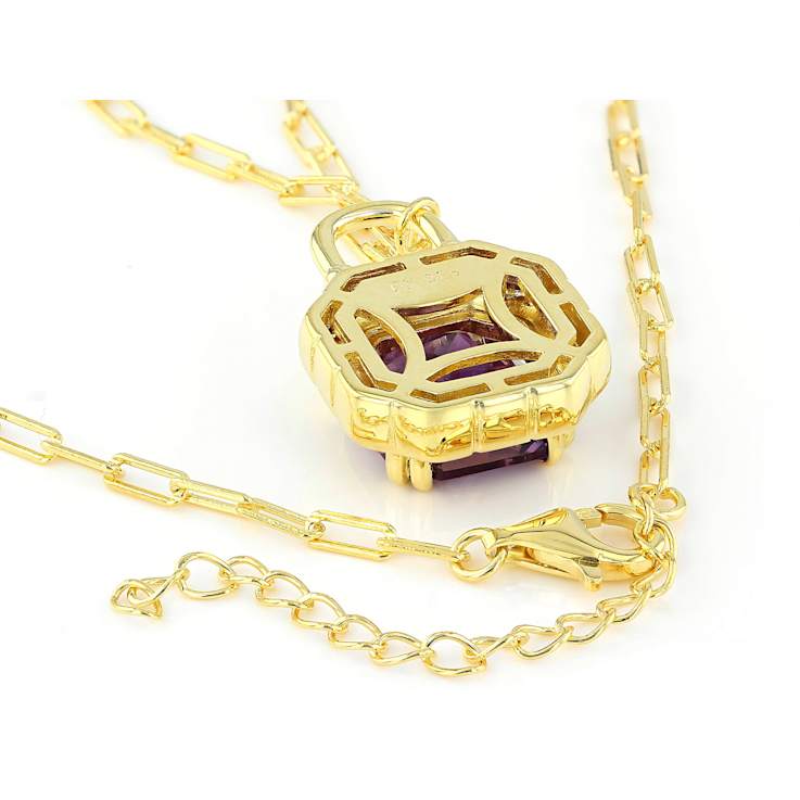 Amethyst Asscher Cut Paperclip Pendant Necklace In 18K Gold Over
Sterling Silver 5.95ct