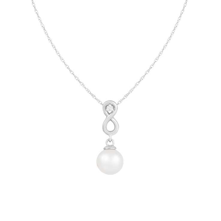 White Cultured Freshwater Pearl and Diamond 14K White Gold Pendant 8-8.5mm