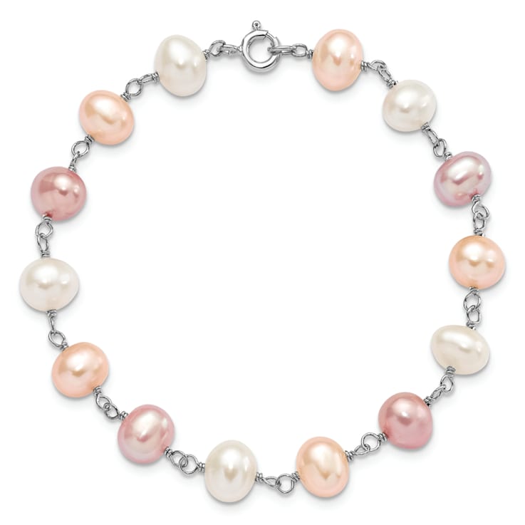 Rhodium Over Sterling Silver Multi-color Freshwater Pearl
Necklace/Bracelet/Earring Set