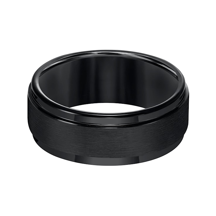 9mm Step-Edge Comfort Fit Band in Black Tungsten Carbide with Brushed Finish