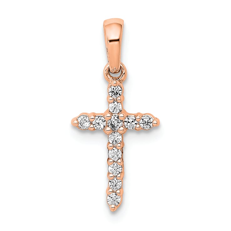 14k Rose Gold Polished Diamond Cross Pendant