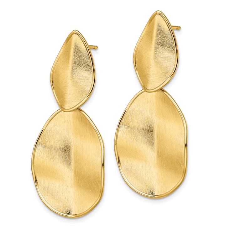 14K Yellow Gold Polished Textured Post Dangle Earrings