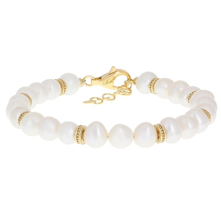 Cultured Freshwater Pearl Bracelet In 18K Gold Over Sterling Silver 6.5-7mm