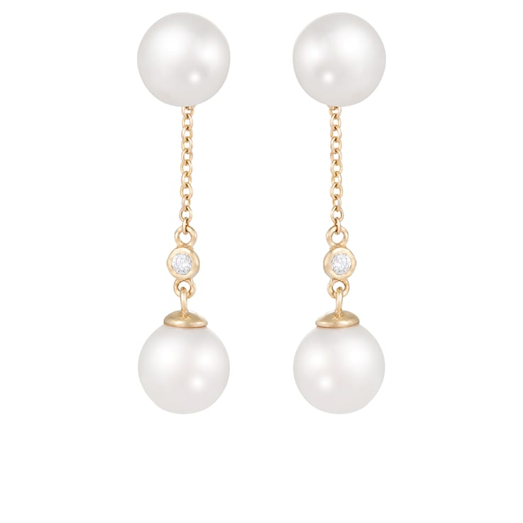 White Cultured Freshwater Pearl 14k Yellow Gold Earrings 7-7.5mm