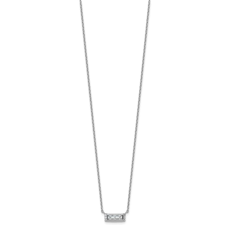 Rhodium Over Sterling Silver Polished Fancy Cubic Zirconia Bar Necklace