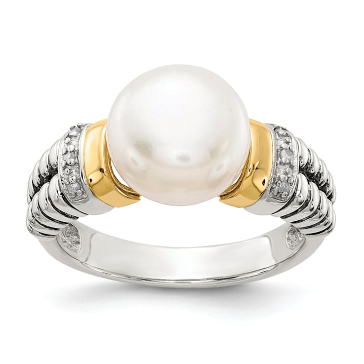 Sterling Silver Antiqued with 14K Accent Diamond and Freshwater Cultured
Pearl Ring