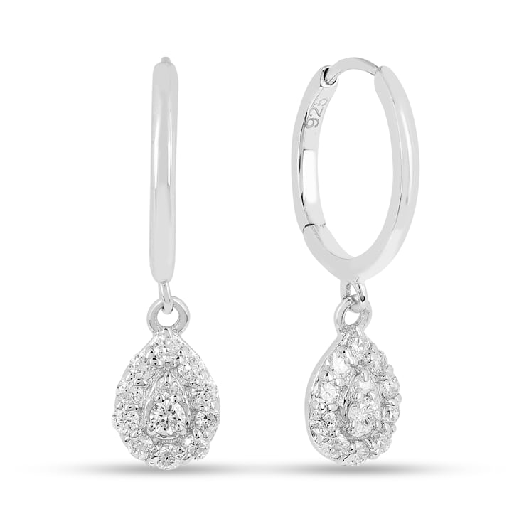 White Lab Grown Diamond Rhodium Over Sterling Silver Teardrop Huggie
Hoop Earrings VS GH