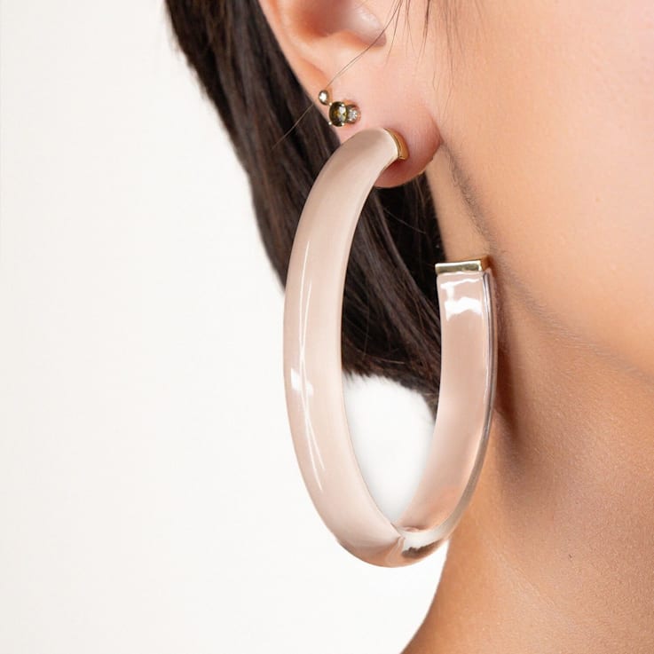 14K Yellow Gold Over Sterling Silver XL Oval Illusion Nude Acrylic Hoops
in Caramel