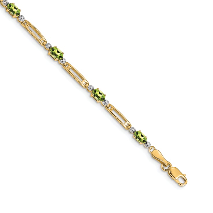 14k Yellow Gold and Rhodium Over 14k Yellow Gold Peridot and Diamond Bracelet