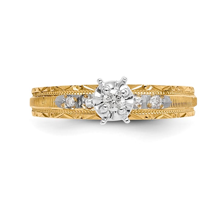 14K Yellow Gold Polished Finished Engagement Ring 0.09ctw