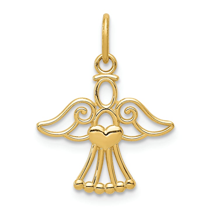 14k Yellow Gold Polished Small Angel with Heart Pendant