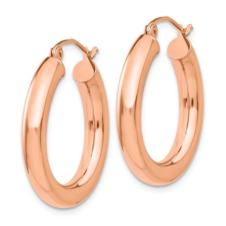 14k Rose Gold 1/1" Polished Tube Hoop Earrings