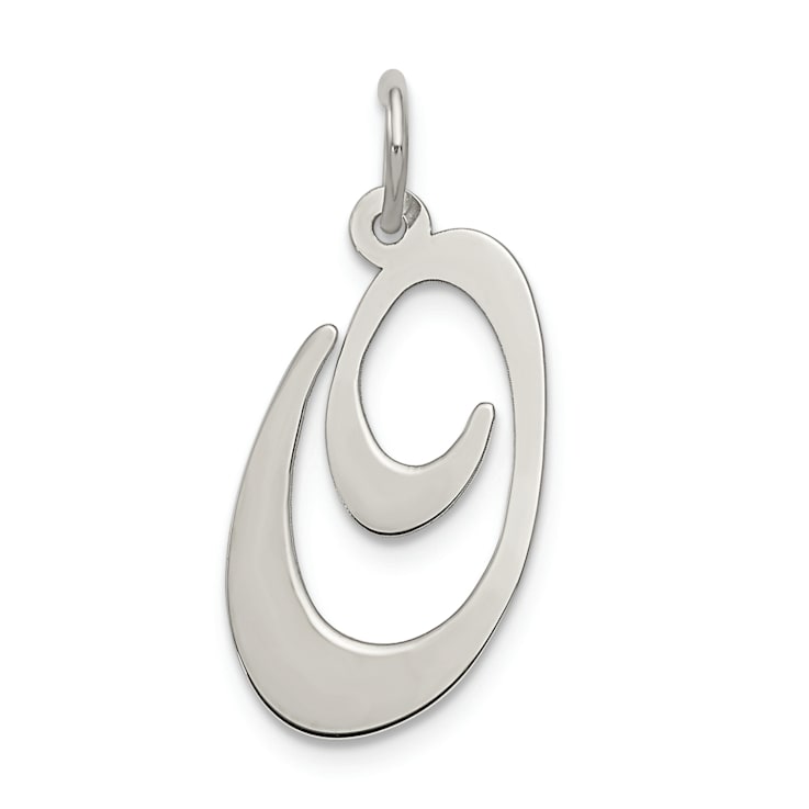 Rhodium Over Sterling Silver Fancy Script Letter O Initial Charm