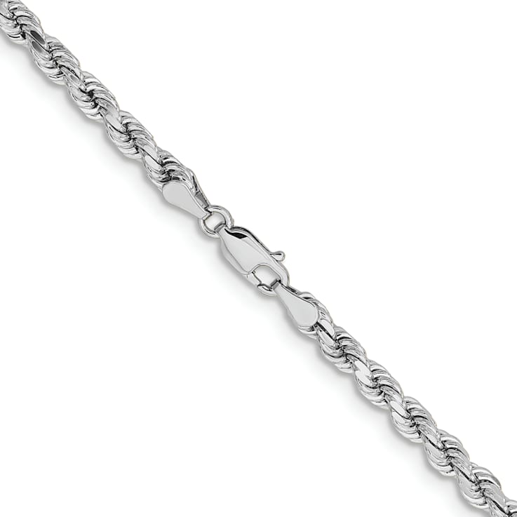 Rhodium Over 14k White Gold 4.25mm Solid Diamond-Cut Rope 22 Inch Chain