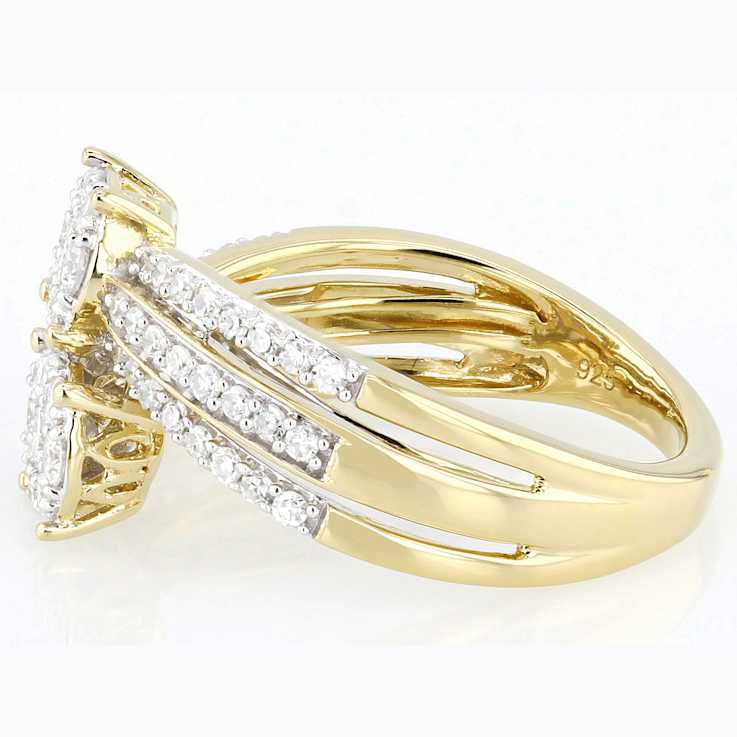 Cluster Bypass Lab-Grown Diamond Ring 0.75ctw In 14K Gold Over Sterling Silver