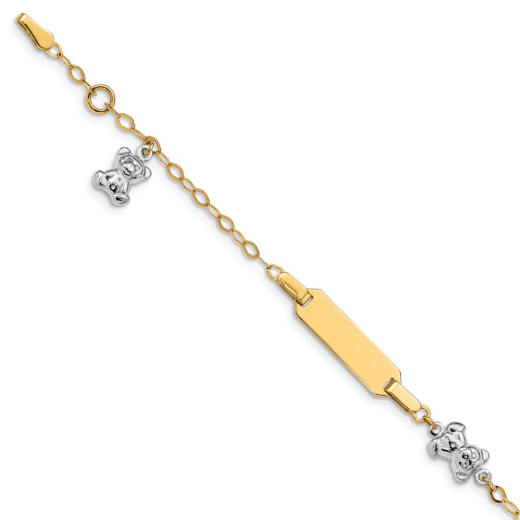 14k Yellow Gold and 14k White Gold Children's Polished Teddy Bear ID Bracelet