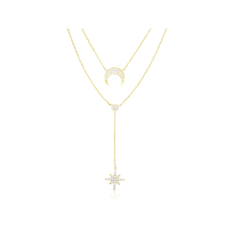 Sterling Statements 14K Yellow Gold Over Sterling Silver CZ Celestial
Double Layer Necklace