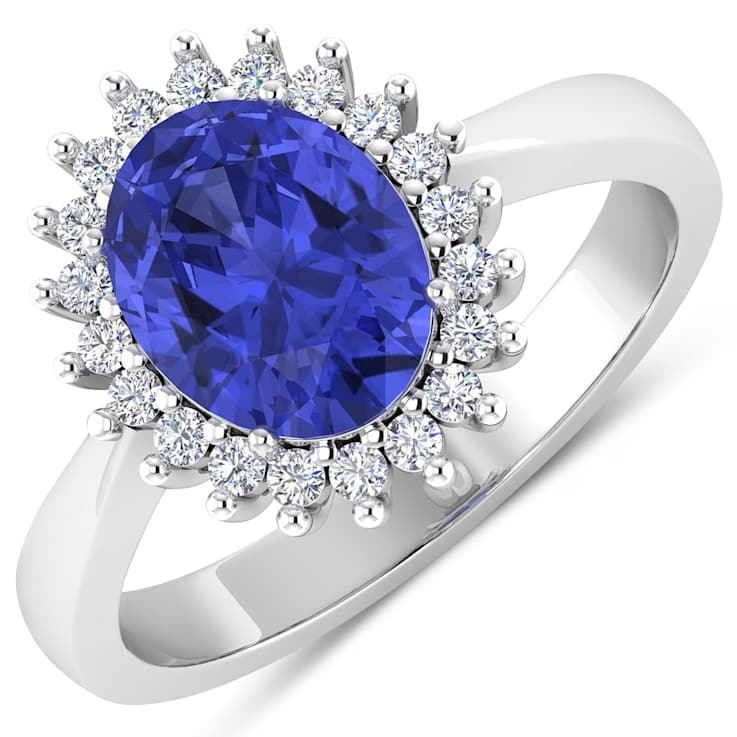 1.28ctw Violet Tanzanite and Diamond 14K White Gold Halo Ring