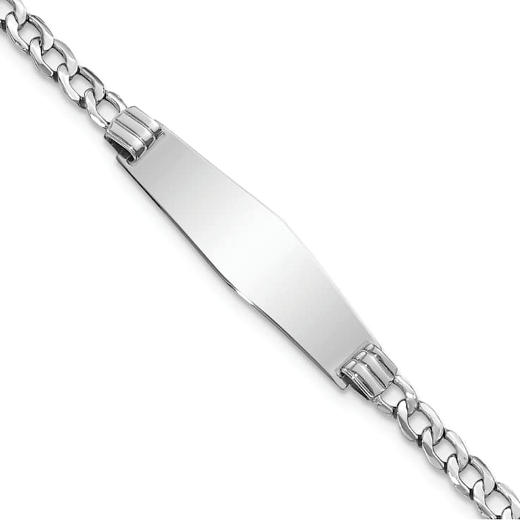 Rhodium Over 14k White Gold Soft Diamond Shape Cuban Link ID Bracelet