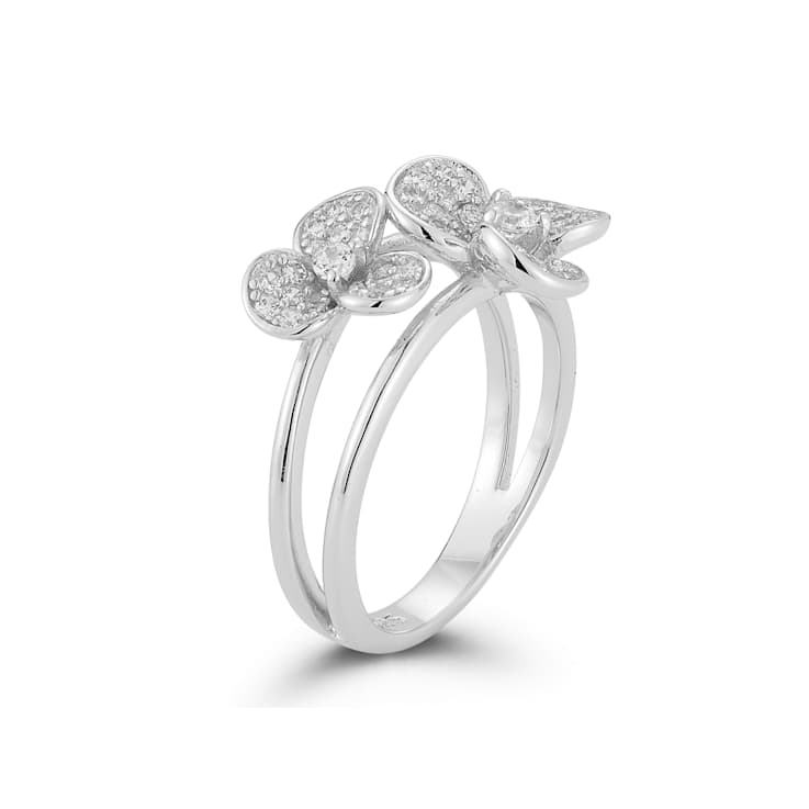Rachel Zoe CZ Double Flower Stacked Ring in Rhodium Over Sterling Silver