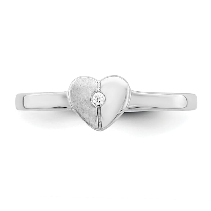 Sterling Silver Polished and Satin Cubic Zirconia Heart Children's Ring