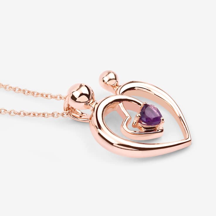 Purple Amethyst Mom and Child Interlink Heart 18K Rose Gold Over
Sterling Silver Pendant With Chain