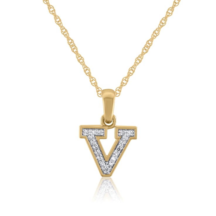White Diamond Accent 10k Yellow Gold V Initial Pendant With 18” Rope Chain