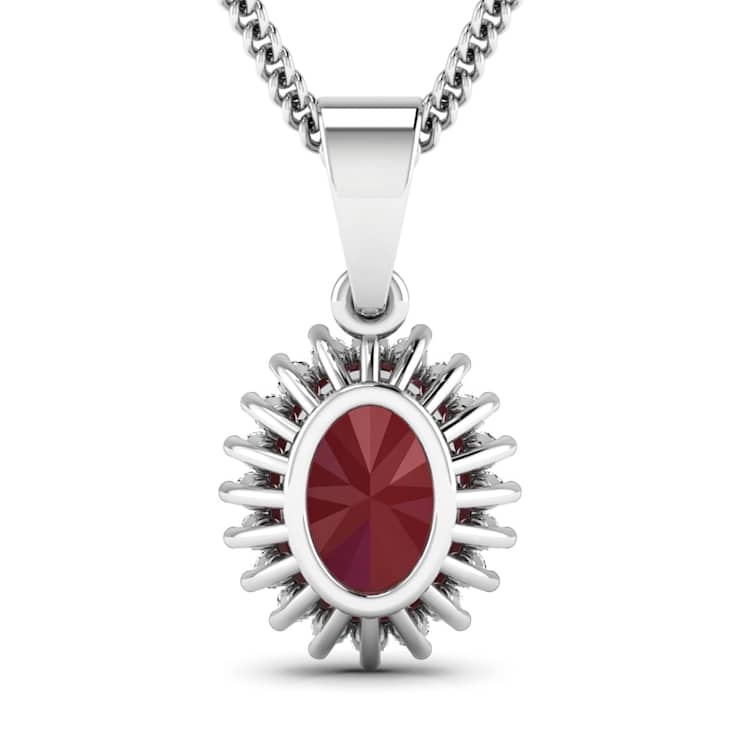 1.50ctw 14K White Gold Ruby and White Diamond Pendant with 18 inch Cable Chain