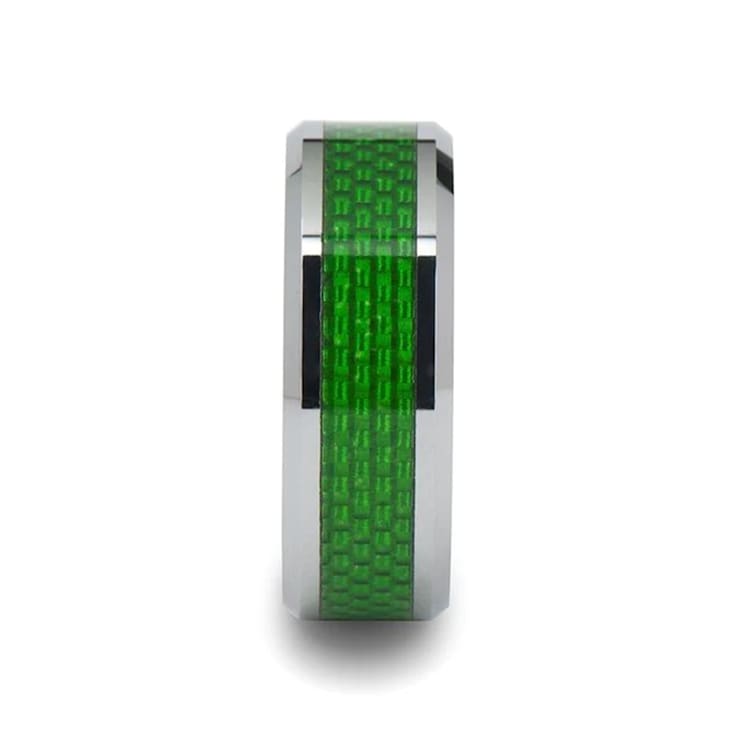 VERMONT Tungsten Wedding Band With Emerald Green Carbon Fiber Inlay 8mm