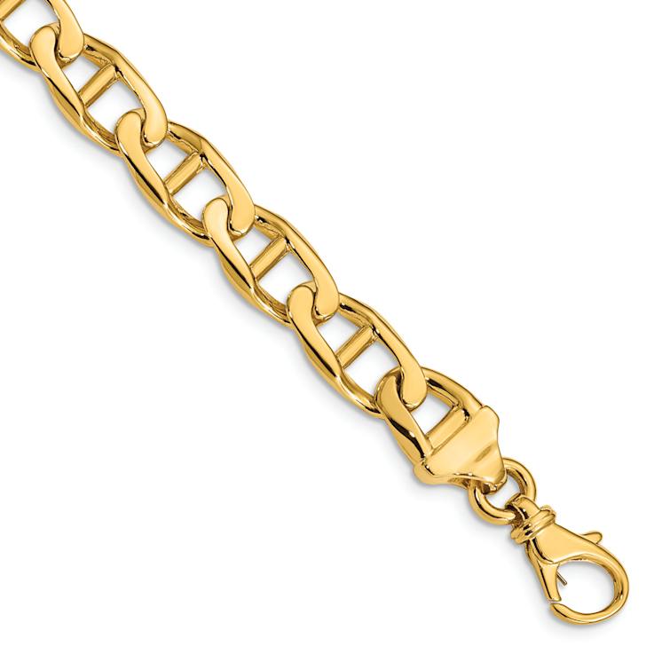 14k Yellow Gold 9mm Hand-Polished Mariner Link Bracelet