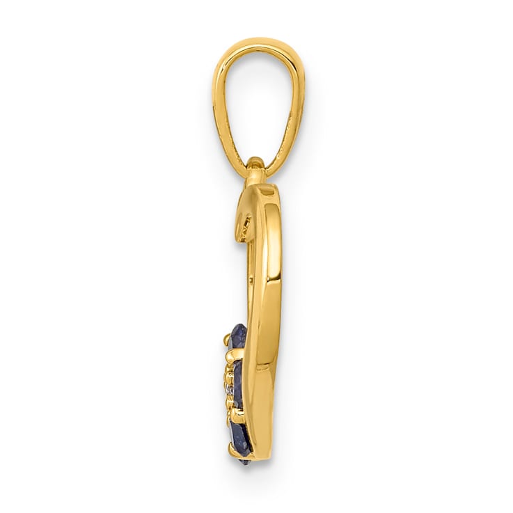 14k Yellow Gold Diamond and Blue Sapphire Heart with Flower Pendant