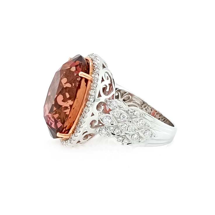 25.39 Ctw Tourmaline and 0.79 Ctw White Diamond Ring in 14K 2-Tone
