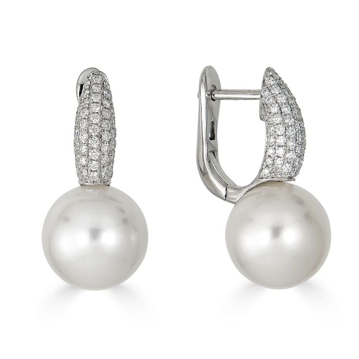 18KW Earrings 0.48 ctw  Diamond 9.5-10mm Cultured Pearl