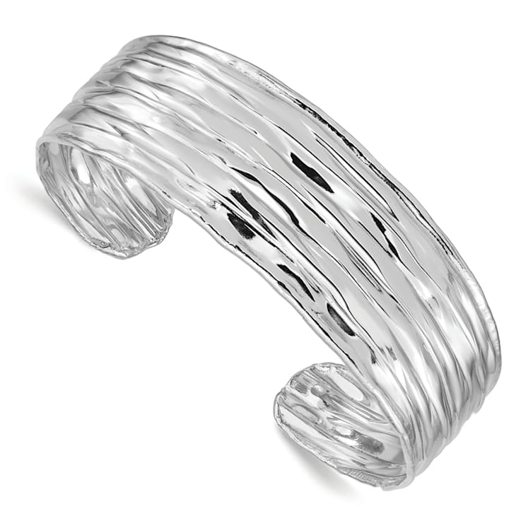 Rhodium Over Sterling Silver Textured Cuff Bracelet
