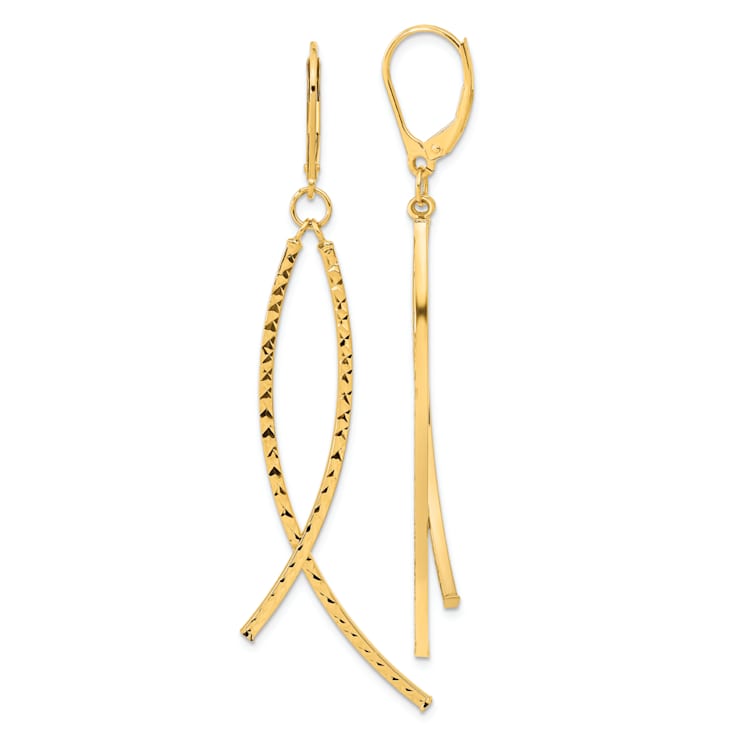 14k Yellow Gold Polished Diamond-Cut Fancy Dangle Earrings