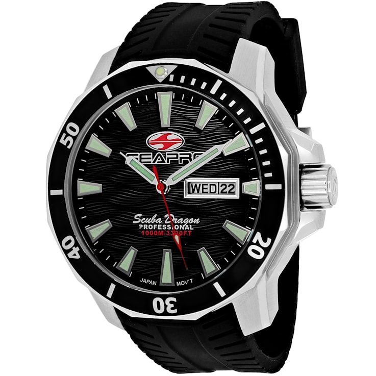 Seapro Men's Scuba Dragon Diver Limited Edition Black Dial and Bezel,
Black Silicone Watch