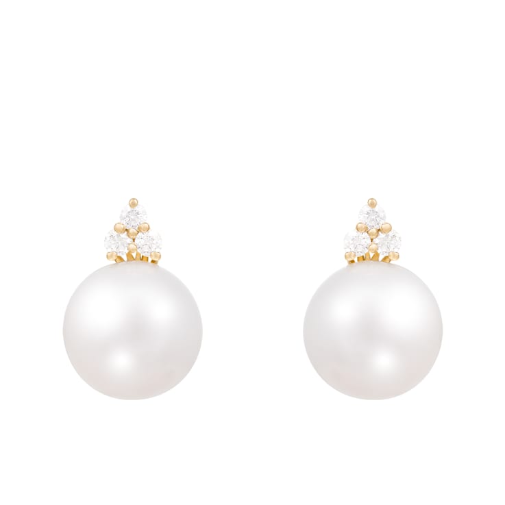 White Cultured Freshwater Pearl 14k Yellow Gold Earrings 9-10mm
