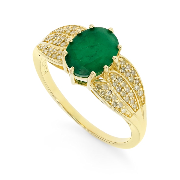 Emerald and Diamond 18K Yellow Gold over Sterling Silver Ring 2.05ctw