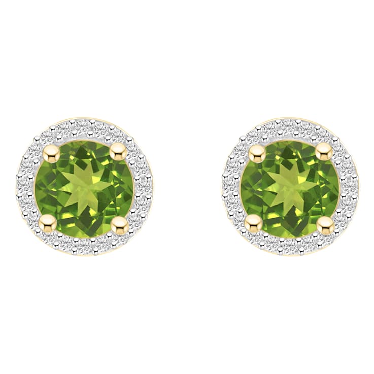 6mm Round Peridot And Created White Sapphire 10k Yellow Gold Halo Stud Earrings