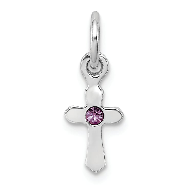 Rhodium Over Sterling Silver Child's June Preciosca Crystal Cross Pendant