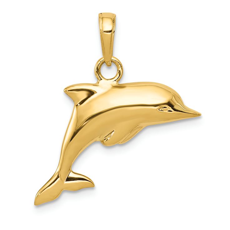 14k Yellow Gold 3D Polished Dolphin Pendant
